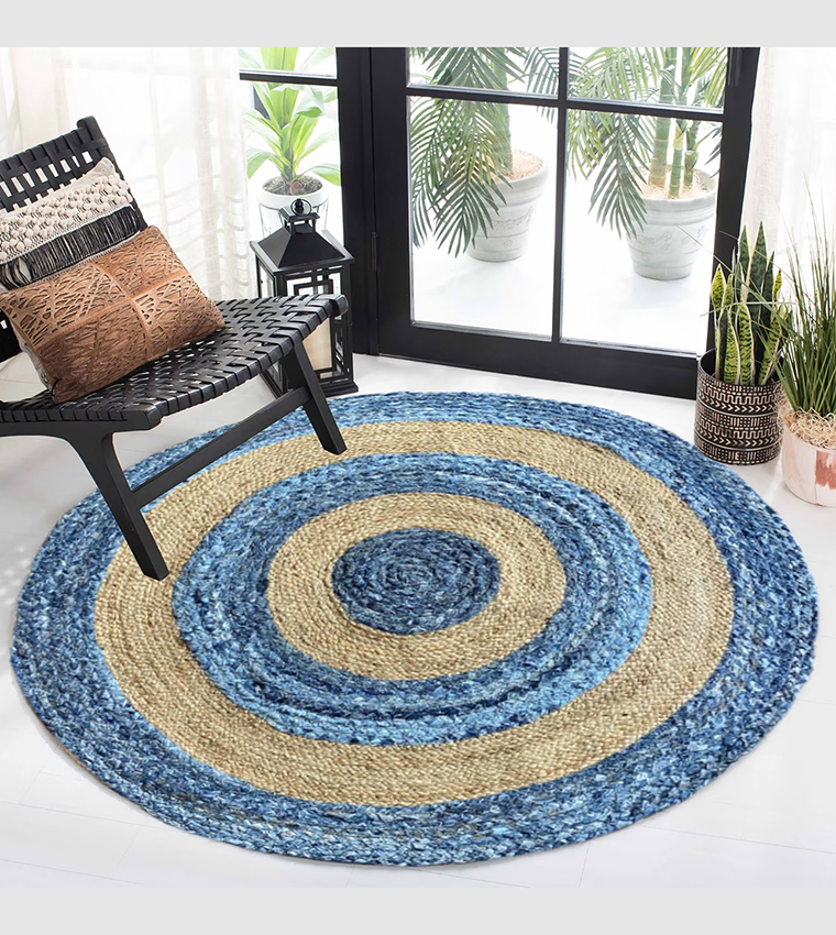 Color Block Round Jute Rug