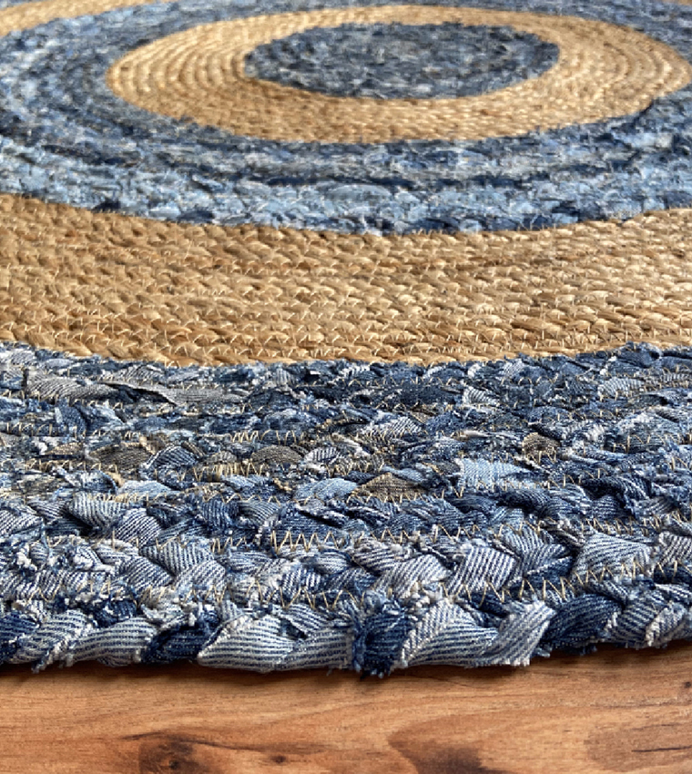 Color Block Round Jute Rug