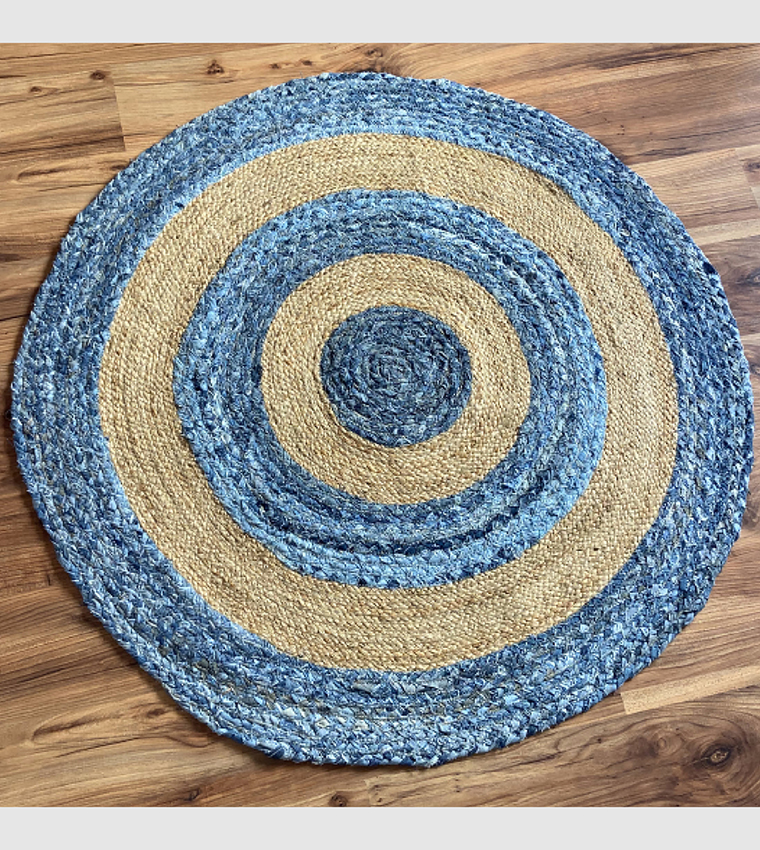 Color Block Round Jute Rug
