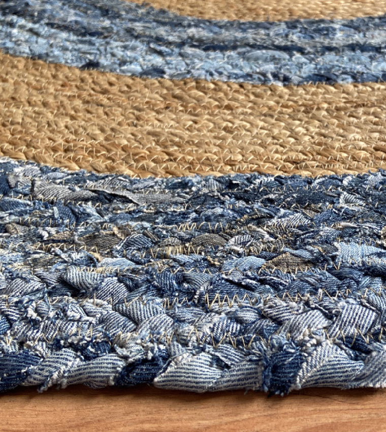 Color Block Round Jute Rug