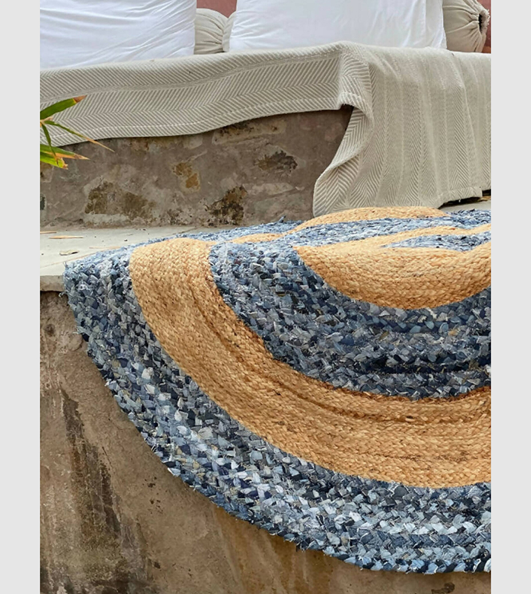 Color Block Round Jute Rug