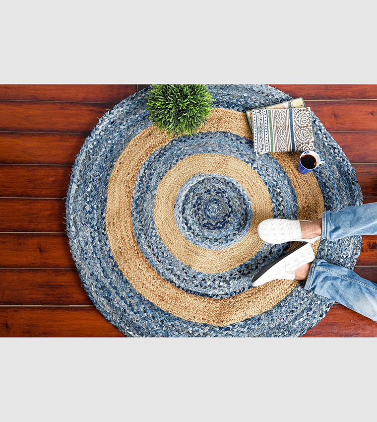 Color Block Round Jute Rug