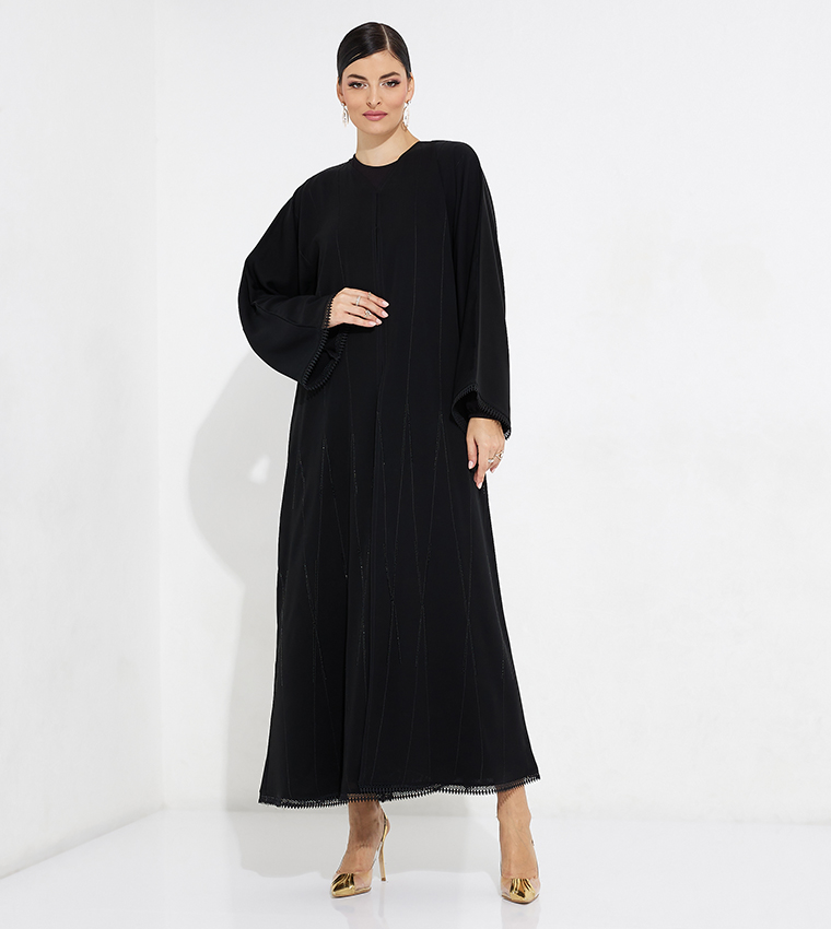 Lace Detailed Sleeves Open Abaya