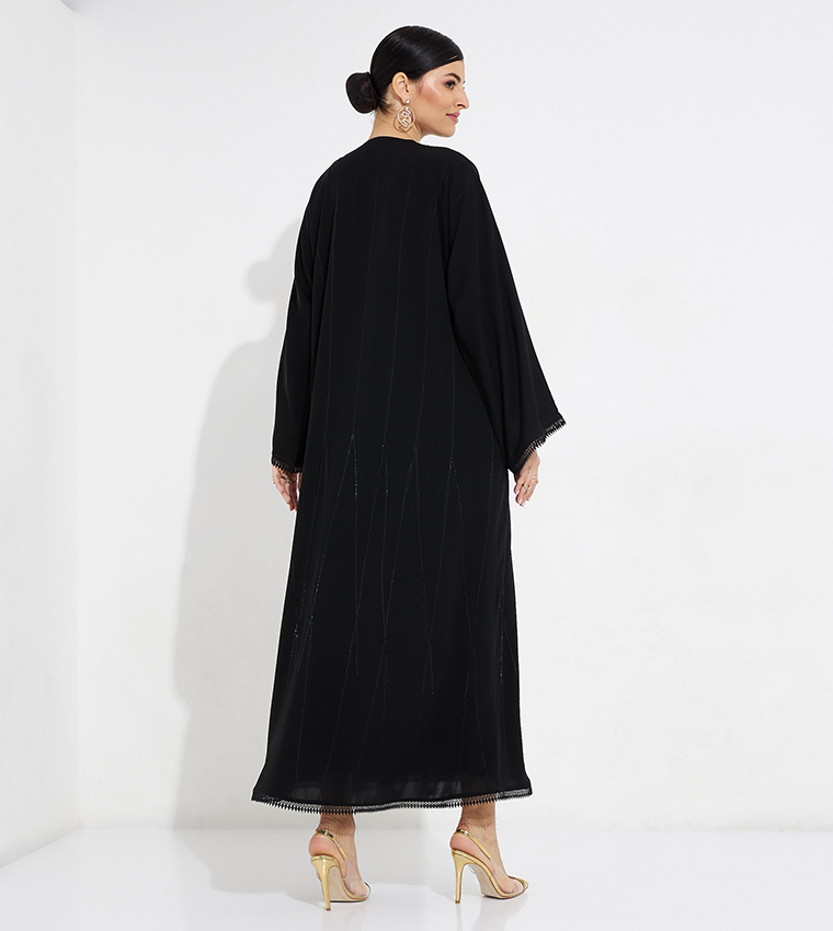 Lace Detailed Sleeves Open Abaya