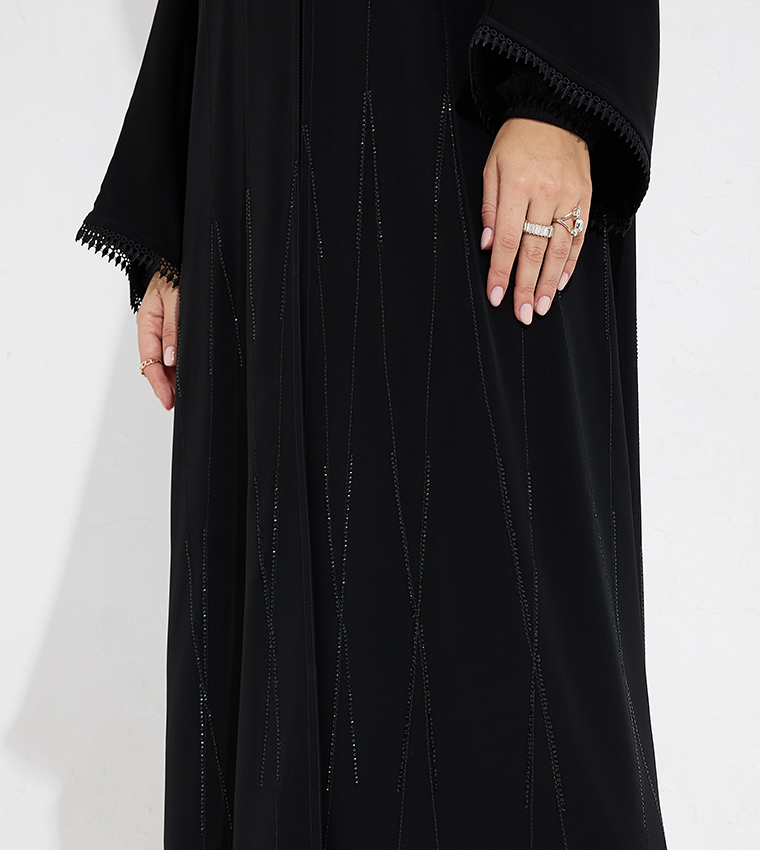Lace Detailed Sleeves Open Abaya