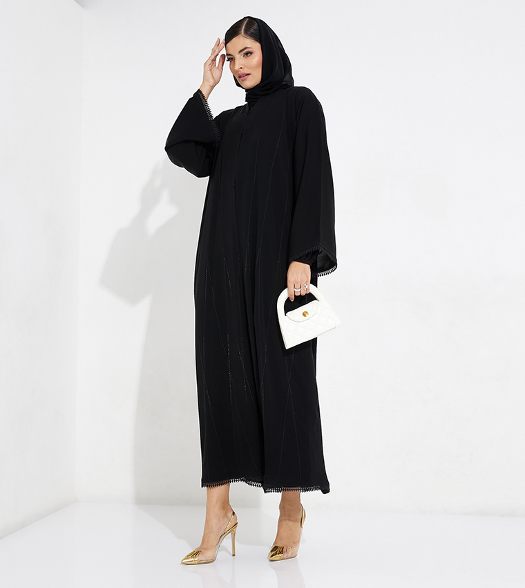 Lace Detailed Sleeves Open Abaya