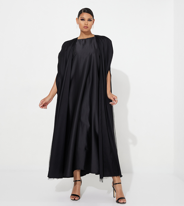 Solid Slit Sleeves Abaya with Inner Dress