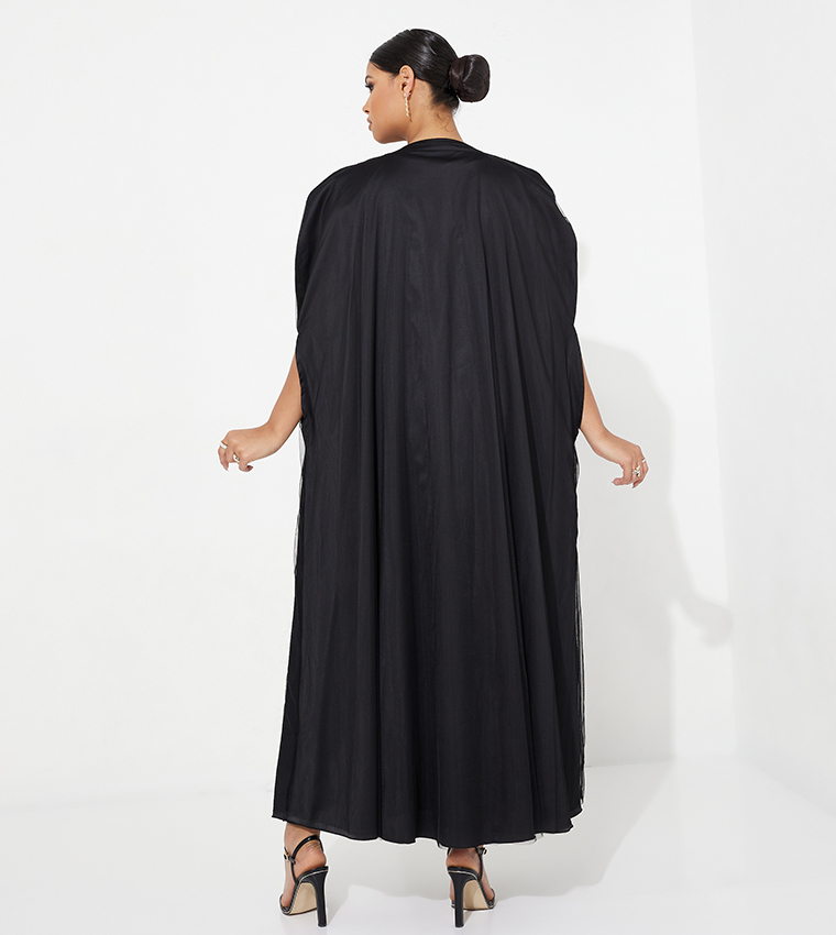 Solid Slit Sleeves Abaya with Inner Dress