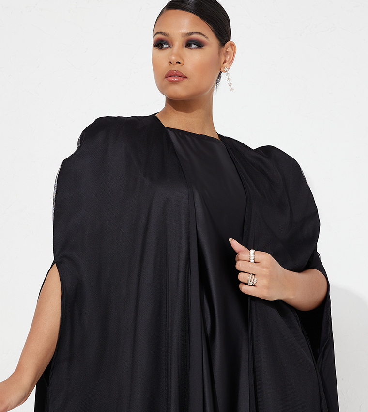 Solid Slit Sleeves Abaya with Inner Dress