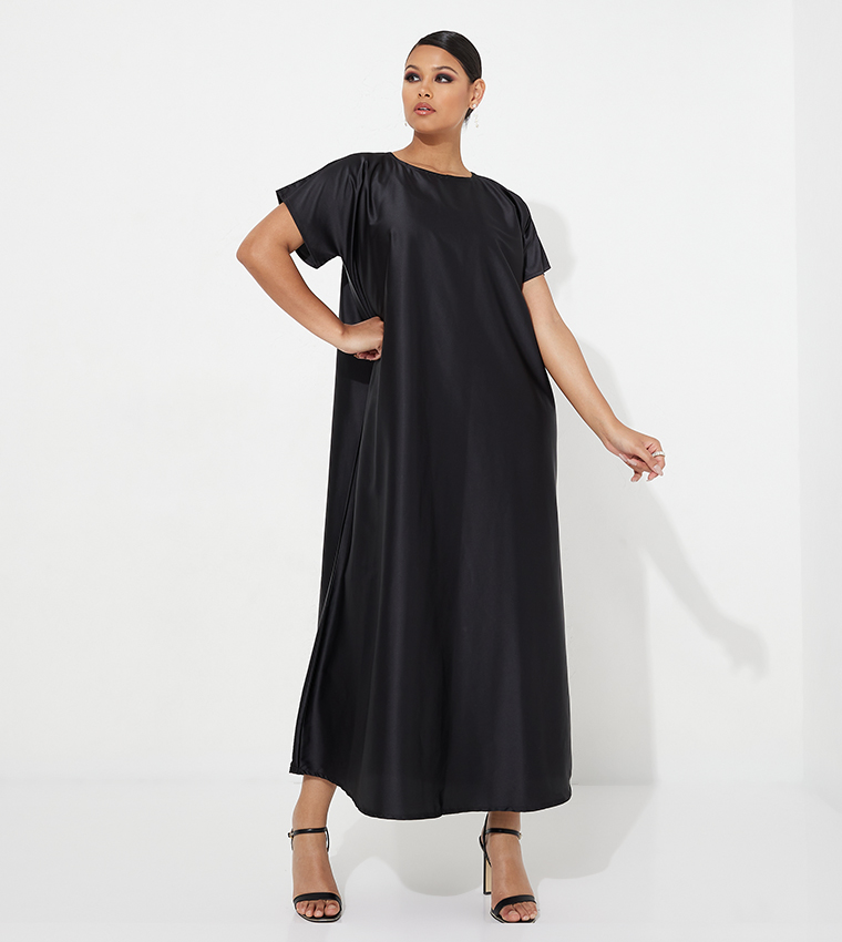 Solid Slit Sleeves Abaya with Inner Dress