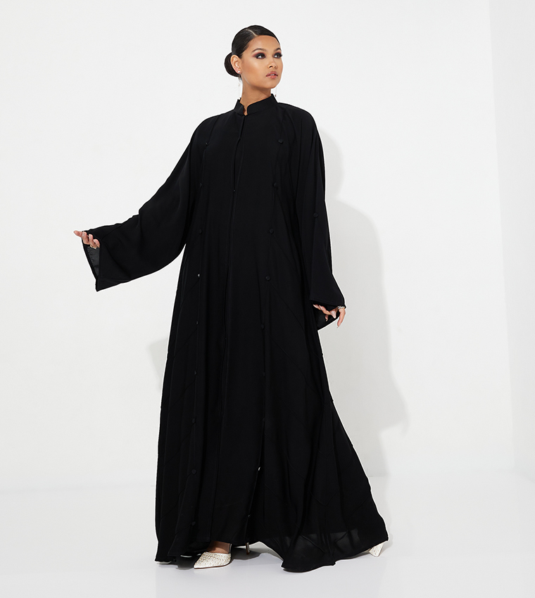 High Neck Button Detail Abaya