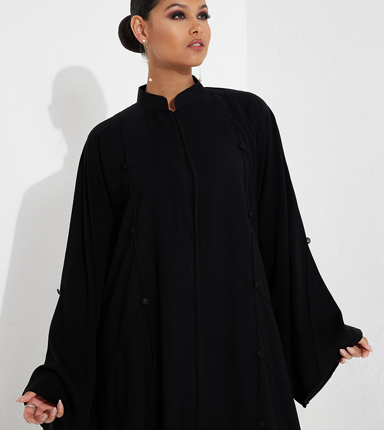 High Neck Button Detail Abaya