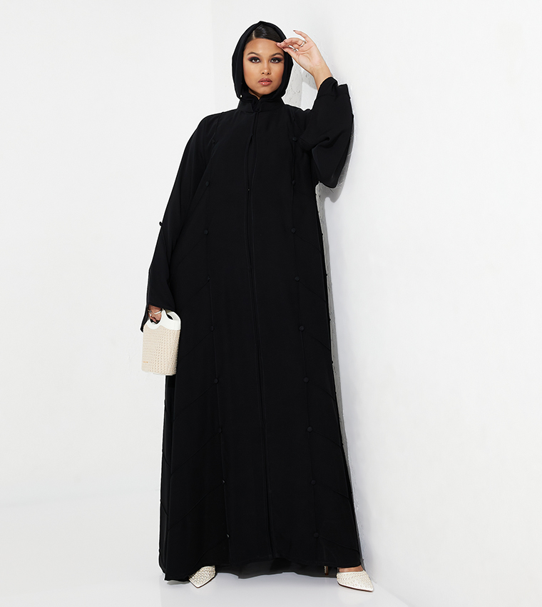 High Neck Button Detail Abaya
