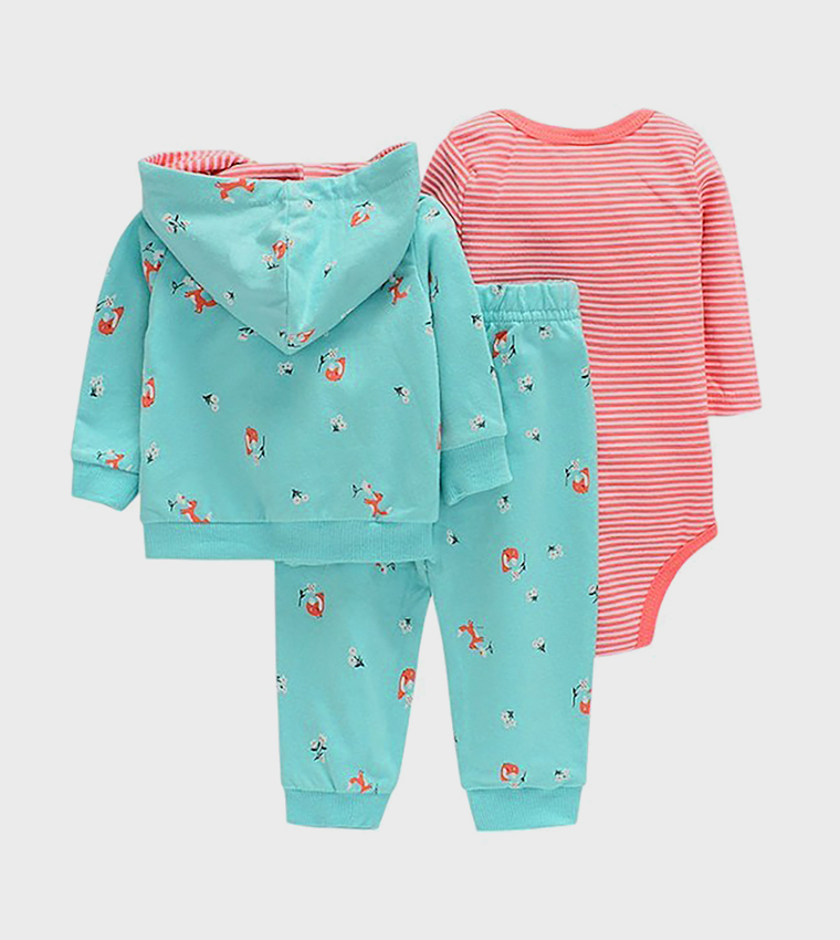 Fox Print Hooded Clothing Set 