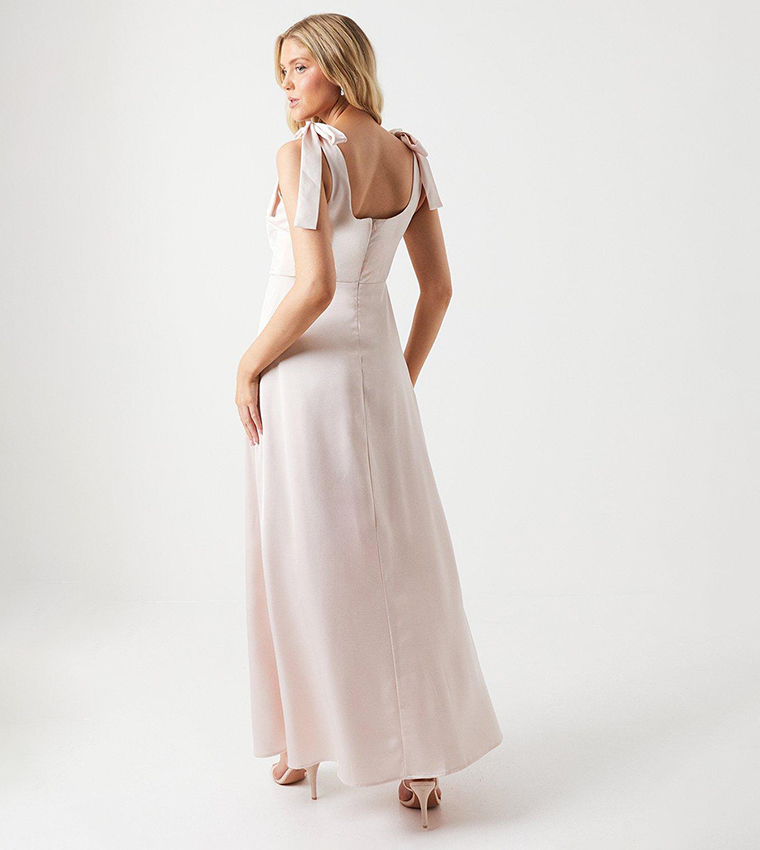 Satin Tie Shoulder Midi Bridesmaids Dress