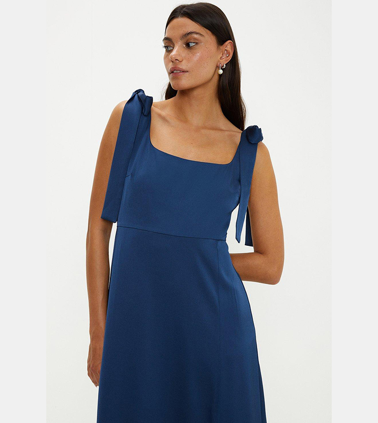 Satin Tie Shoulder Midi Dress