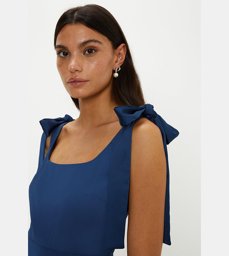 Satin Tie Shoulder Midi Dress