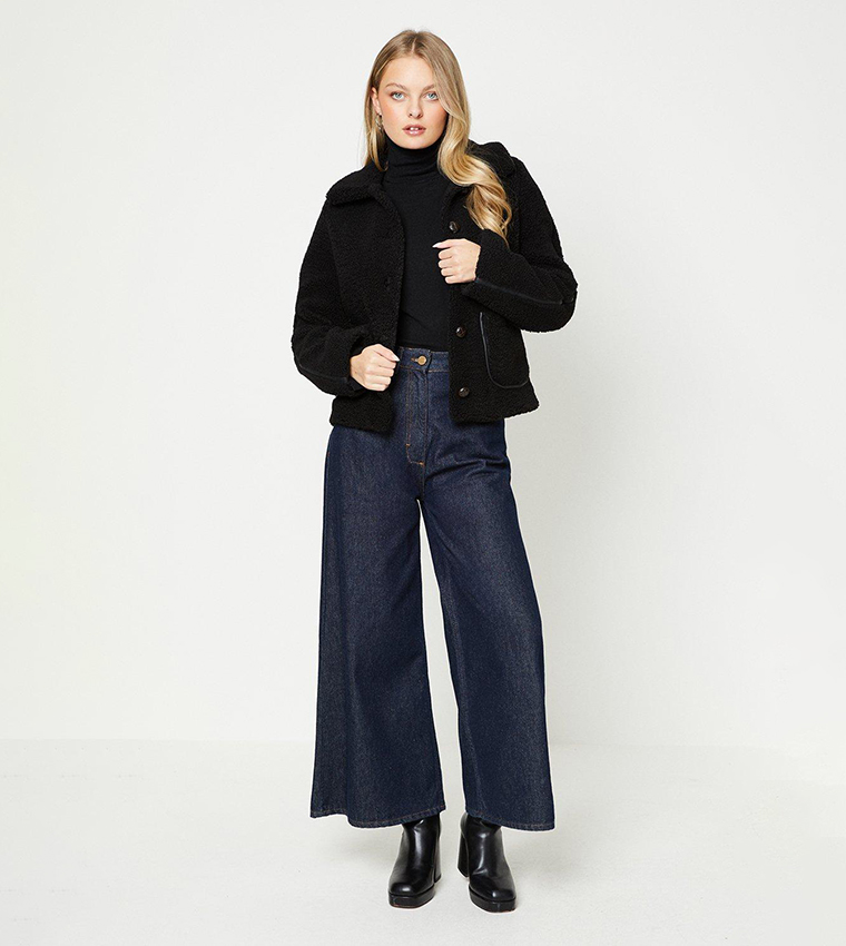 Teddy Shearling Button Through Short Jacket