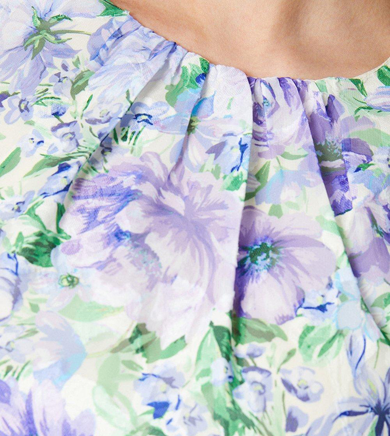 Soft Floral Angel Sleeves Satin Burnout Midi Dress