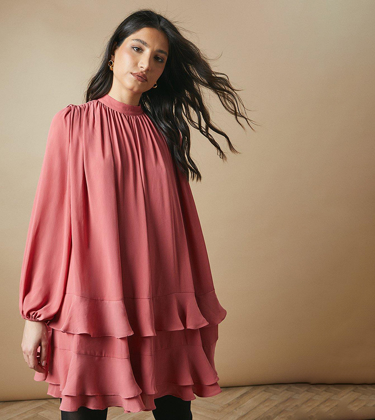 High Neck Chiffon Mini Dress
