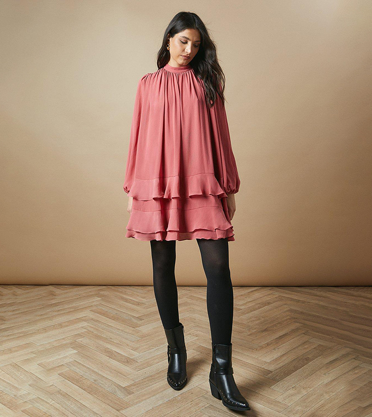 High Neck Chiffon Mini Dress