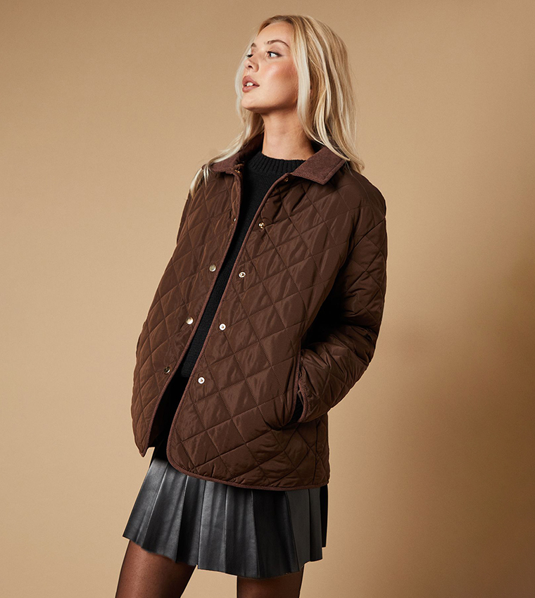 Padded Cord Collar Quilted Jacket