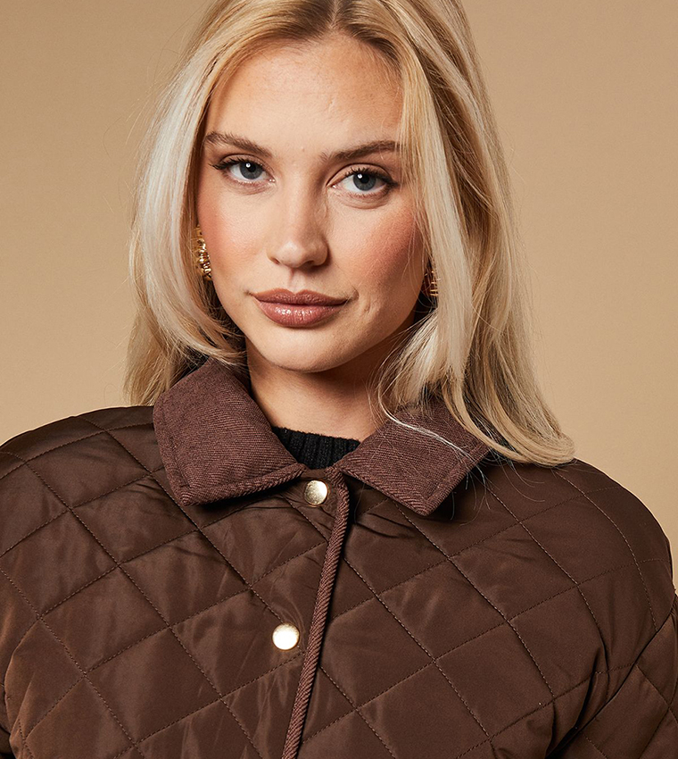 Padded Cord Collar Quilted Jacket