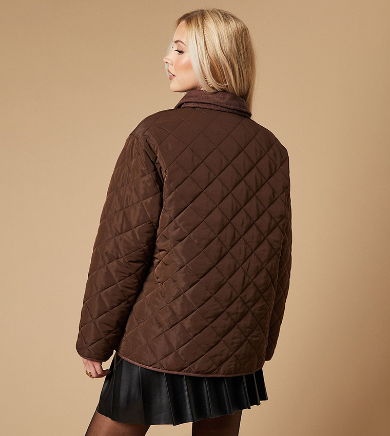 Padded Cord Collar Quilted Jacket