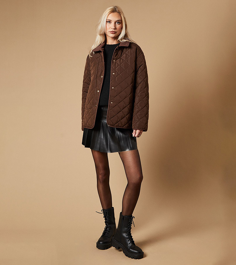 Padded Cord Collar Quilted Jacket