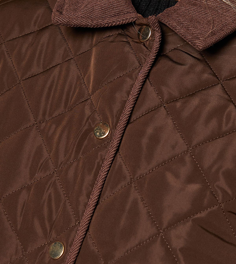 Padded Cord Collar Quilted Jacket