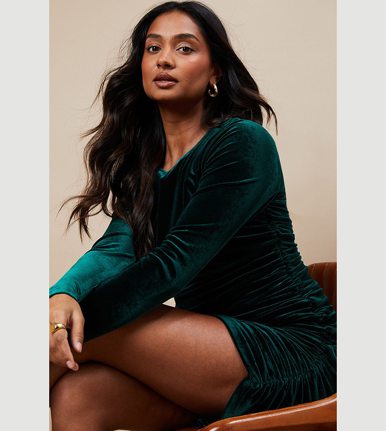 Velvet Long Sleeves Mini Dress