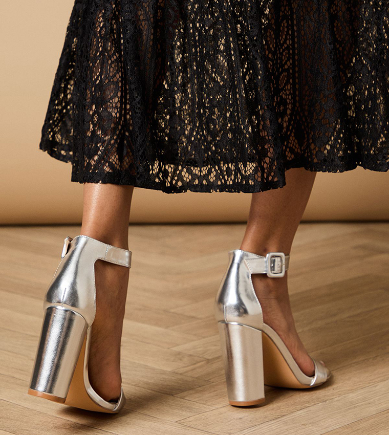 Milla Covered Buckle High Block Heel Sandals