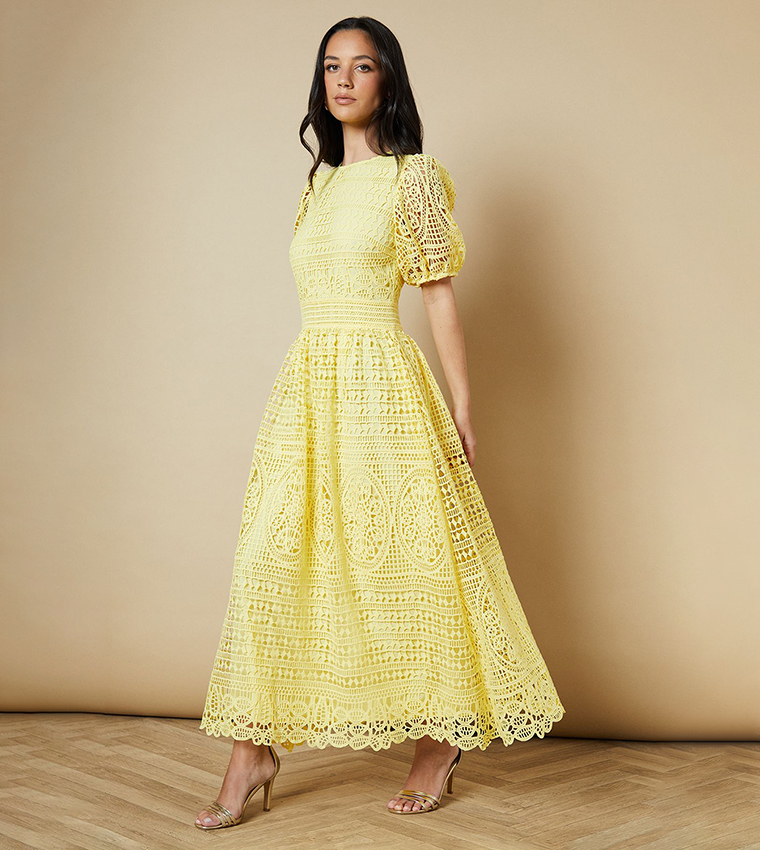 Buy Oasis Lace Puff Sleeves Maxi Dress In Yellow | 6thstreet Saudi Arabia
