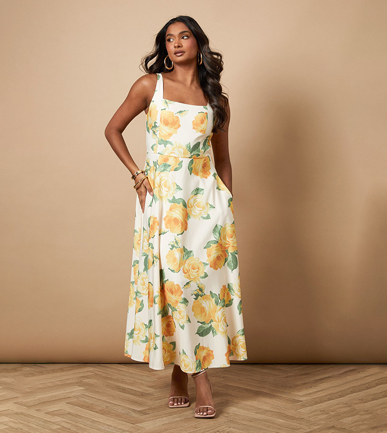 Floral Square Neck Maxi Dress