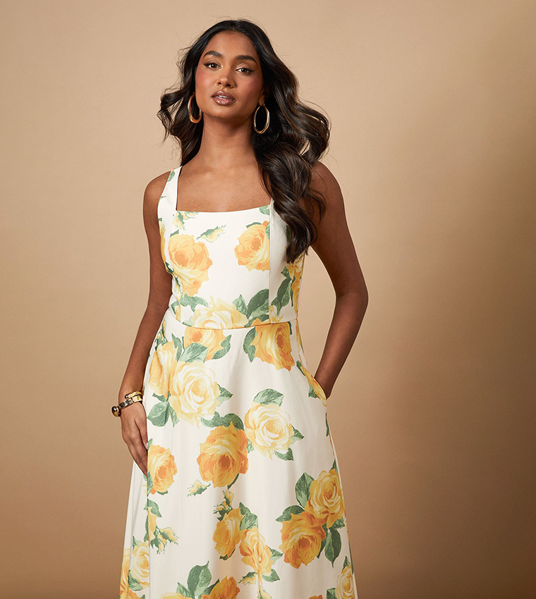 Floral Square Neck Maxi Dress