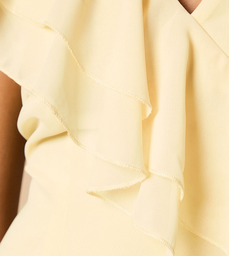 Petite Ruffle Asymmetric Maxi Dress