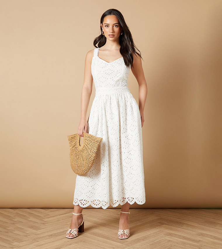 Embroidered Broderie Midi Dress