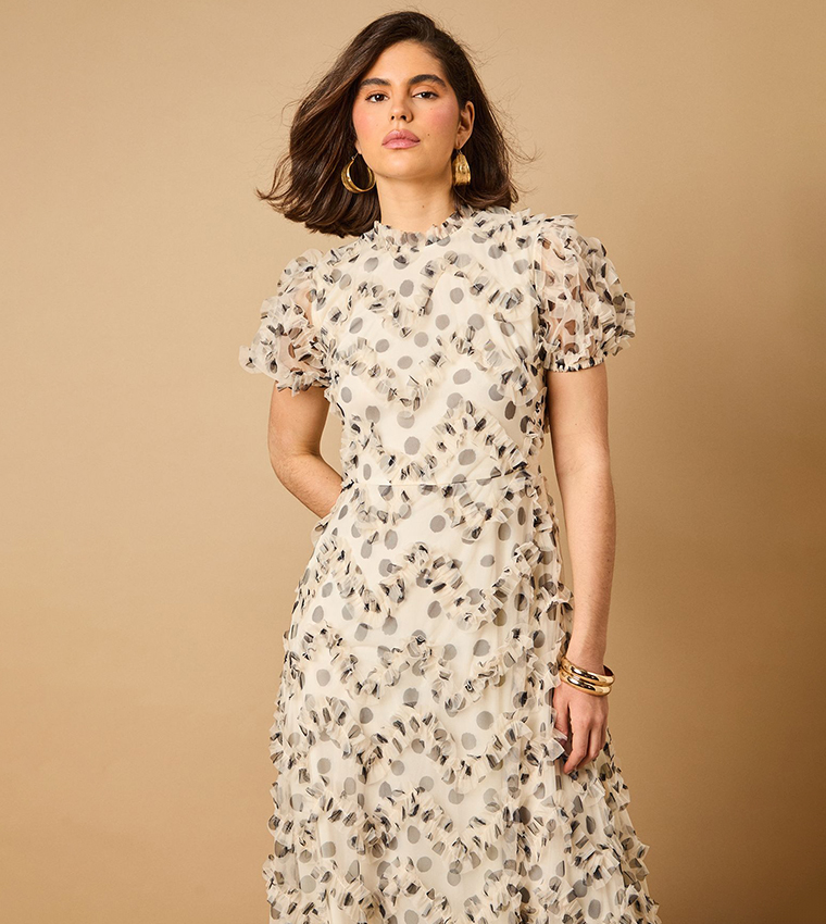 Polka Dots Ruffle Detail Maxi Dress