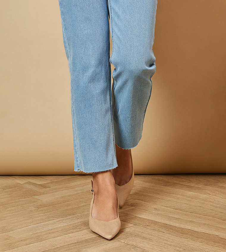 Enrya Faux Suede Slingback Low Block Heel Pumps
