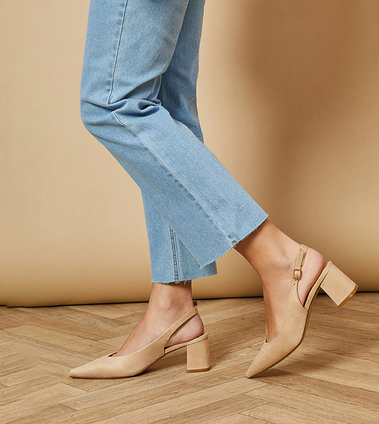 Enrya Faux Suede Slingback Low Block Heel Pumps