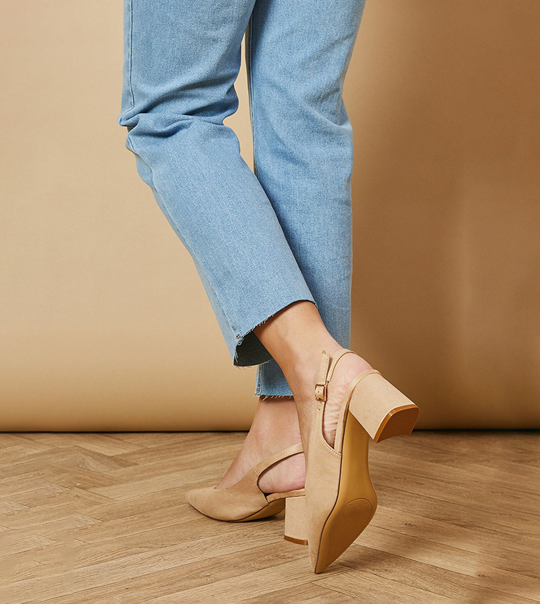 Enrya Faux Suede Slingback Low Block Heel Pumps