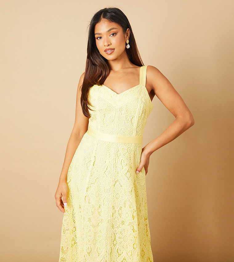Buy Oasis Petite Floral Lace V Neck Midi Dress In Yellow | 6thstreet UAE