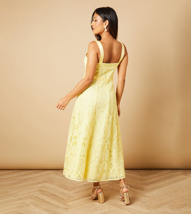 oasis yellow lace dress Oasis Lace Detail High Low Halterneck Midi Dress in Yellow