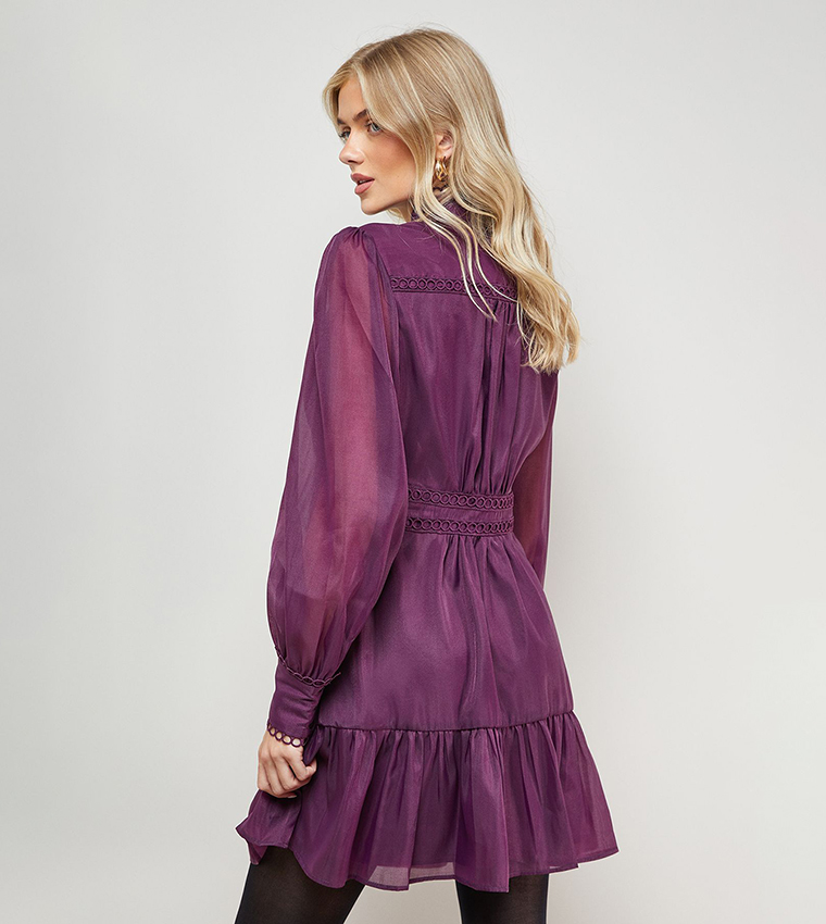 Buy Oasis Lace Trim Boho Shirt Mini Dress In Purple