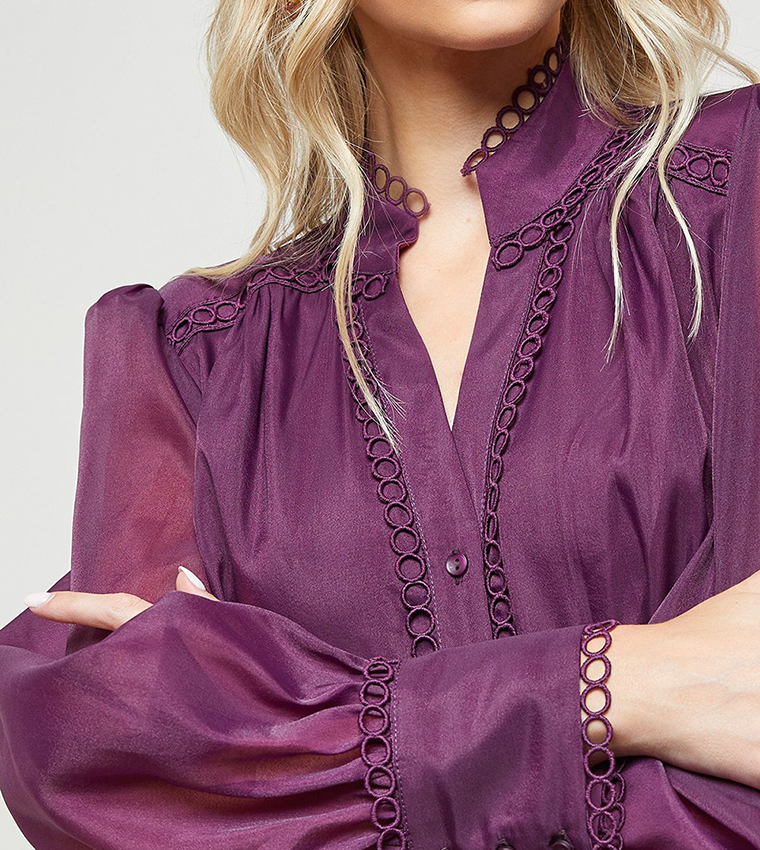 Buy Oasis Lace Trim Boho Shirt Mini Dress In Purple