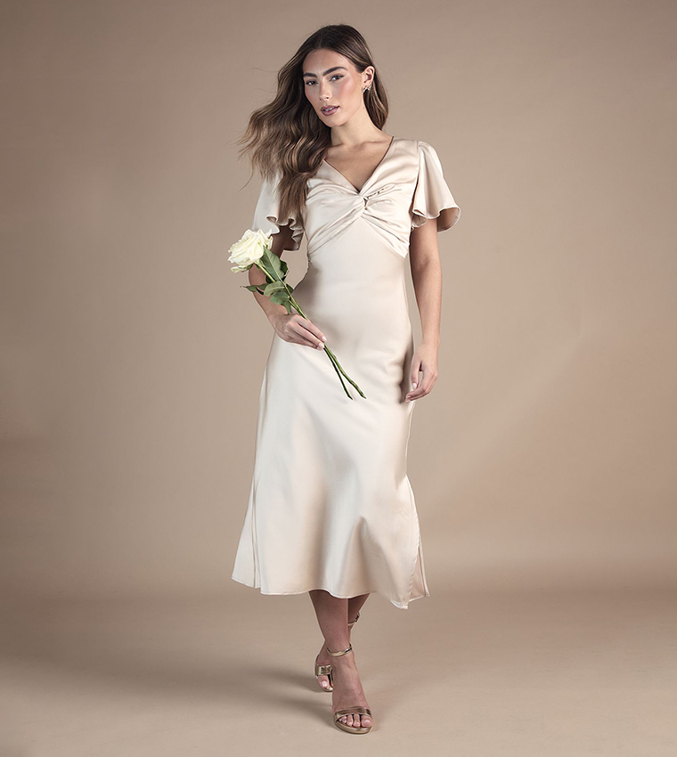 sachin and babi light blue dress Buy Oasis Petite Satin Twist Angel Sleeves Midi Bridesmaid Dress In Beige