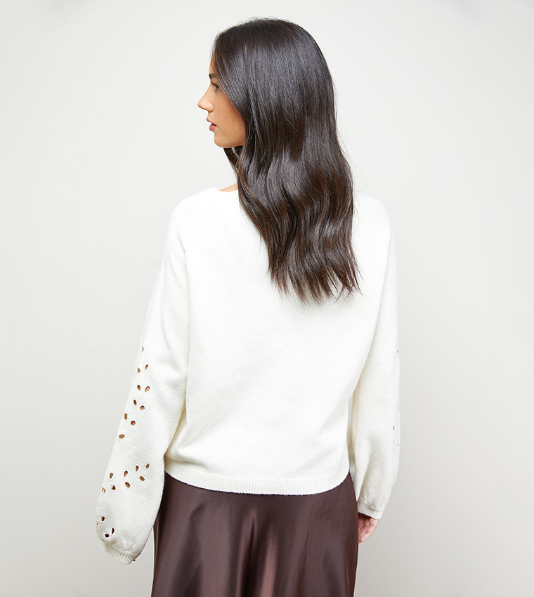 Leaf Detail Long Sleeves Sweater