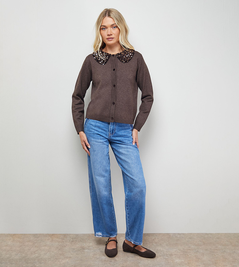 Sequined Collar Cardigan