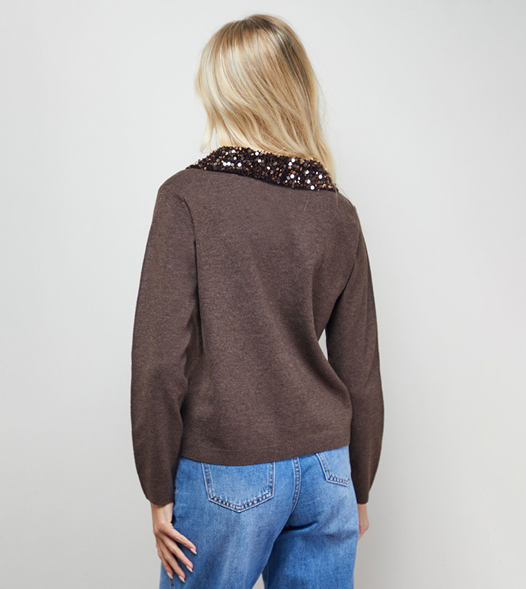 Sequined Collar Cardigan