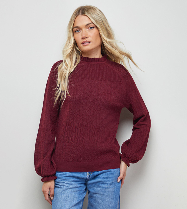 اويسيس   سترات بياقة دائرية - بورغندي Round Neck Sweaters